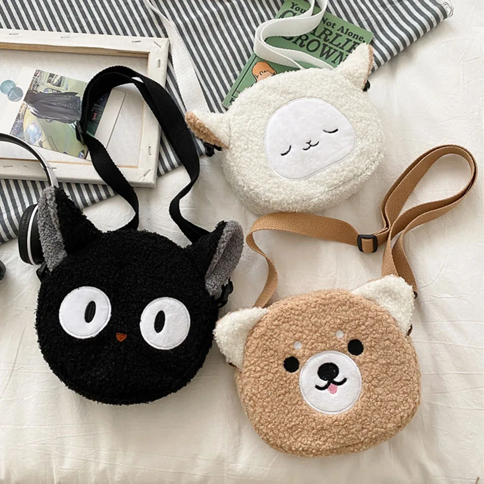 Japanese Style Kawaii Bag Women Cartoon Plush Lamb Wool Shoulder Bag for Women New Crossbody Bag Phone Purse Bolsa Feminina