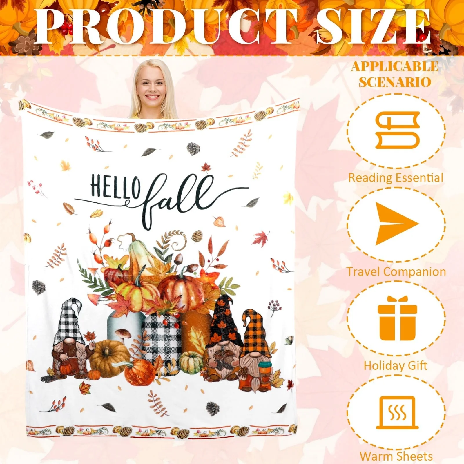 Halloween Blanket Retro Skull Flannel Blanket with Various Sizes To Choose From, Comfortable Autumn Pumpkin Dwarf Print