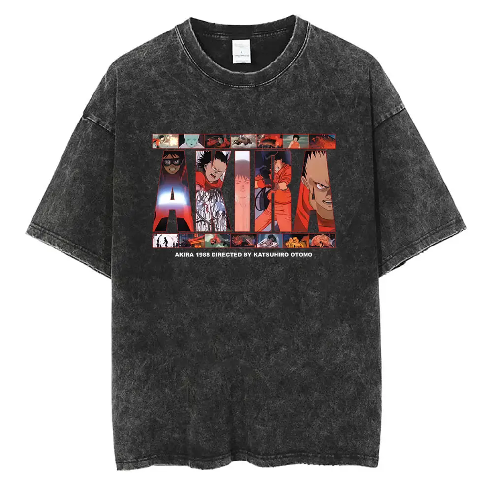 

Washed Vintage Japanese Science Fiction Cartoon Movie Anime Akira Shotaro Kaneda T Shirts Men Hip Hop Oversized T-shirts