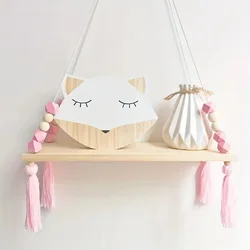 Macrame Wall Hanging Shelf for Girls Kids Nursery Decorations Boho Pink Wooden Display Floating Shelves Wall Decor Bedroom