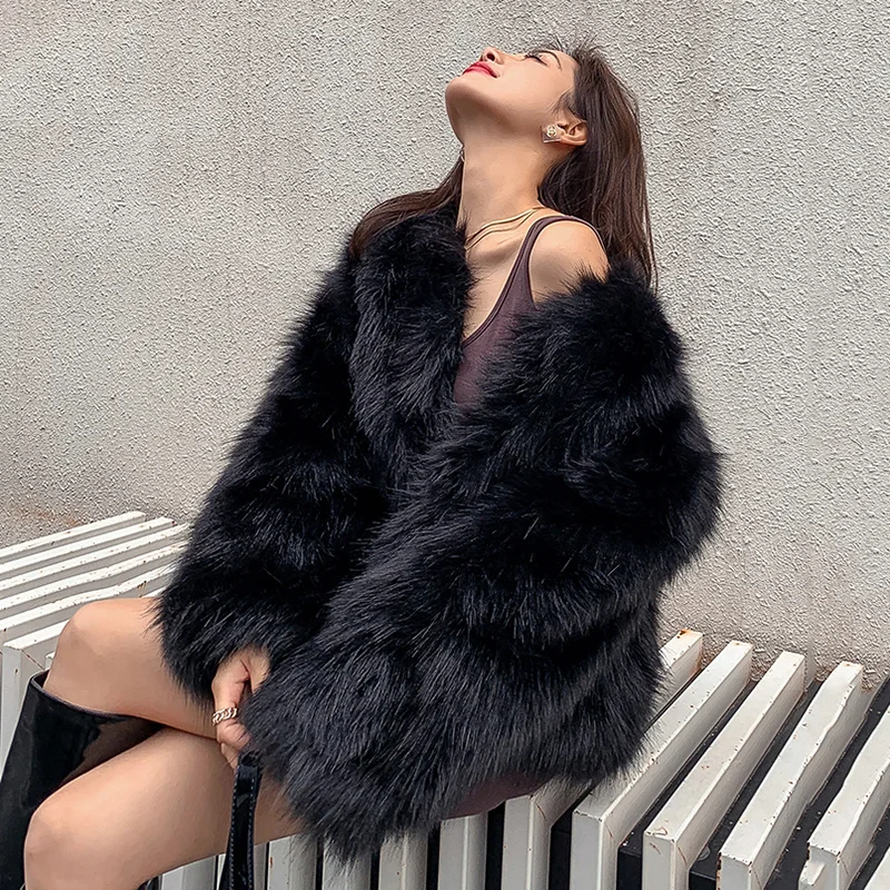 

Women Fake Fur Coat Loose Temperament 2022 Winter New Fashion Trend Long Sleeve Solid Color Thickening Jacket