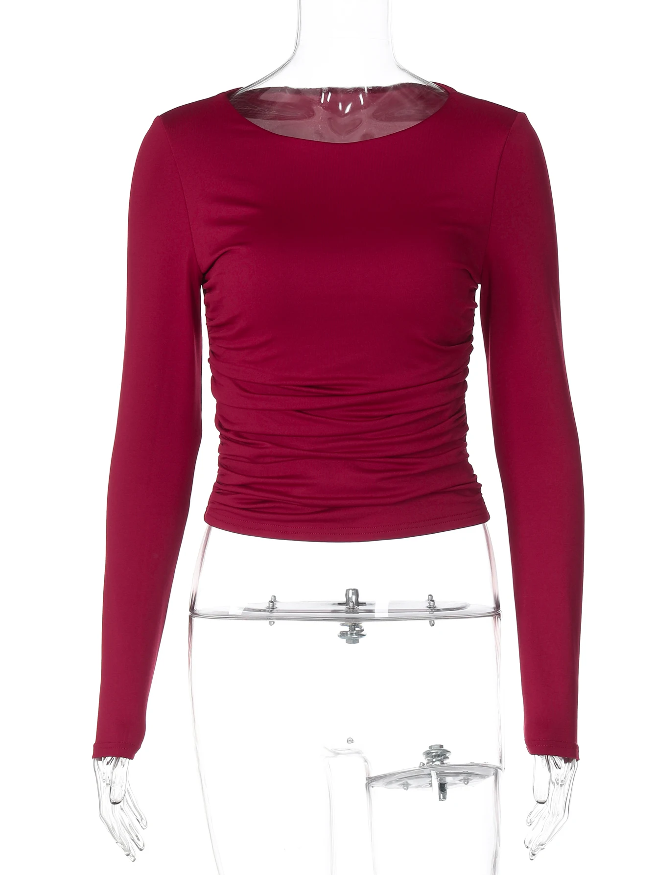 Dulzura الخريف الصلبة س الرقبة طويلة الأكمام Ruched سليم تي شيرت مجسم المرأة عادية تنوعا Y2K أفضل نادي الحفلات نمط الشارع الملابس