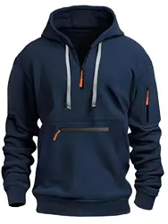 2024 Autumn/Winter Men's Hoodie Fashion Casual Sports Hoodie Retro Harajuku Long Sleeve Zipper Multi Pocket Loose Street Wear