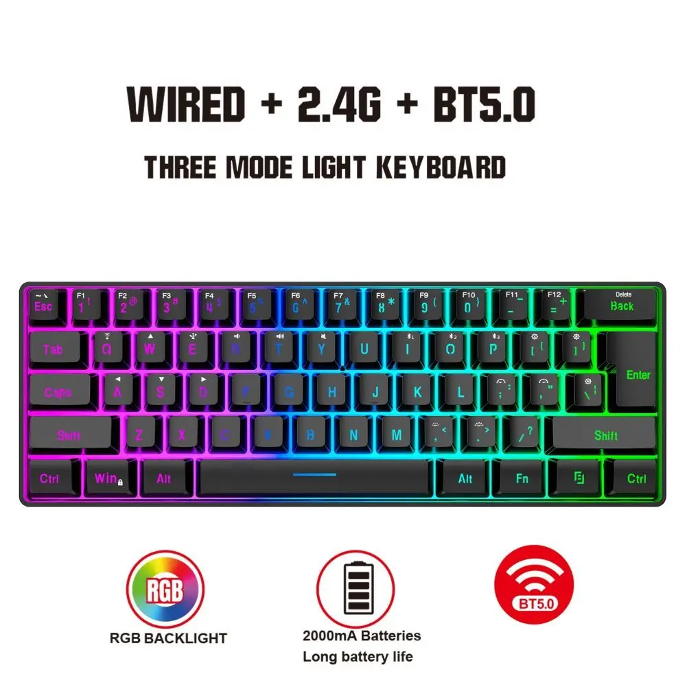 

L500W Gaming Keyboard 3 Modes 61 Keys Backlight Compact Thin Keyboard Rechargeable 2000mAh Lithium Battery For PC Laptop Gamer