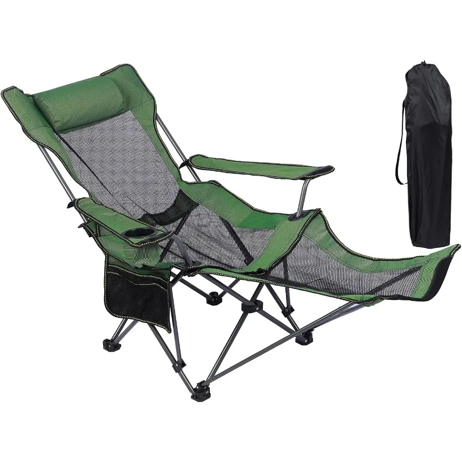

NURTUDIS Camping Lounge Chair Portable Camping Chair with Footrest Folding Reclining Camping Chair Storage Bag and Headrest Mes