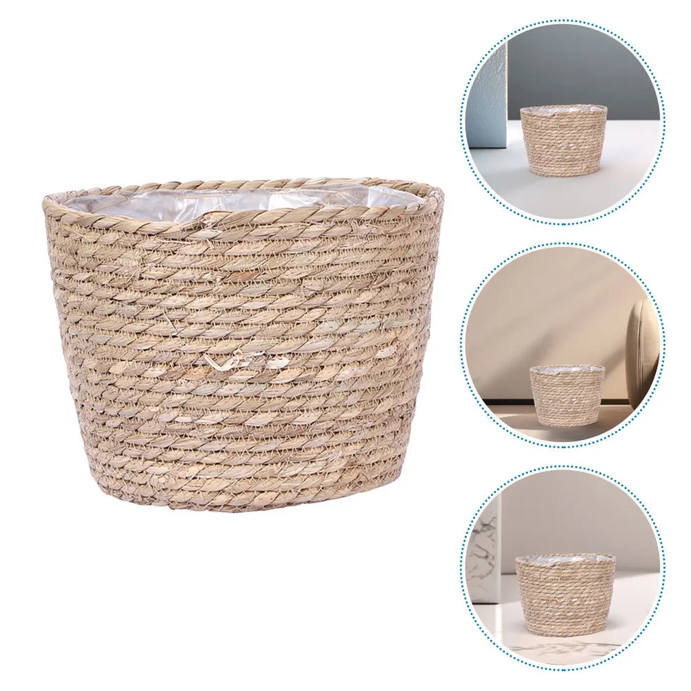 

Seagrass Planter Basket Handmade Woven Rattan Flower Pot Cover Decorative Storage Bin for Indoor Outdoor Use Plant Basket
