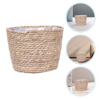 Round Wicker Planter Basket Seagrass Flower Pot Cover Handmade Woven Plant Basket for Indoor Outdoor Artificial Tree Decor