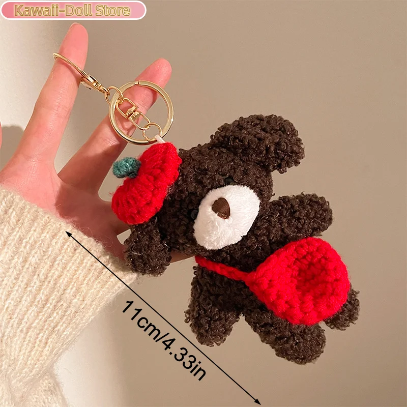 Porte-clés en peluche ours à nœud, poupée en peluche douce de dessin animé, pendentif de voiture, sac à dos, décor de sac, cadeau pour enfant
