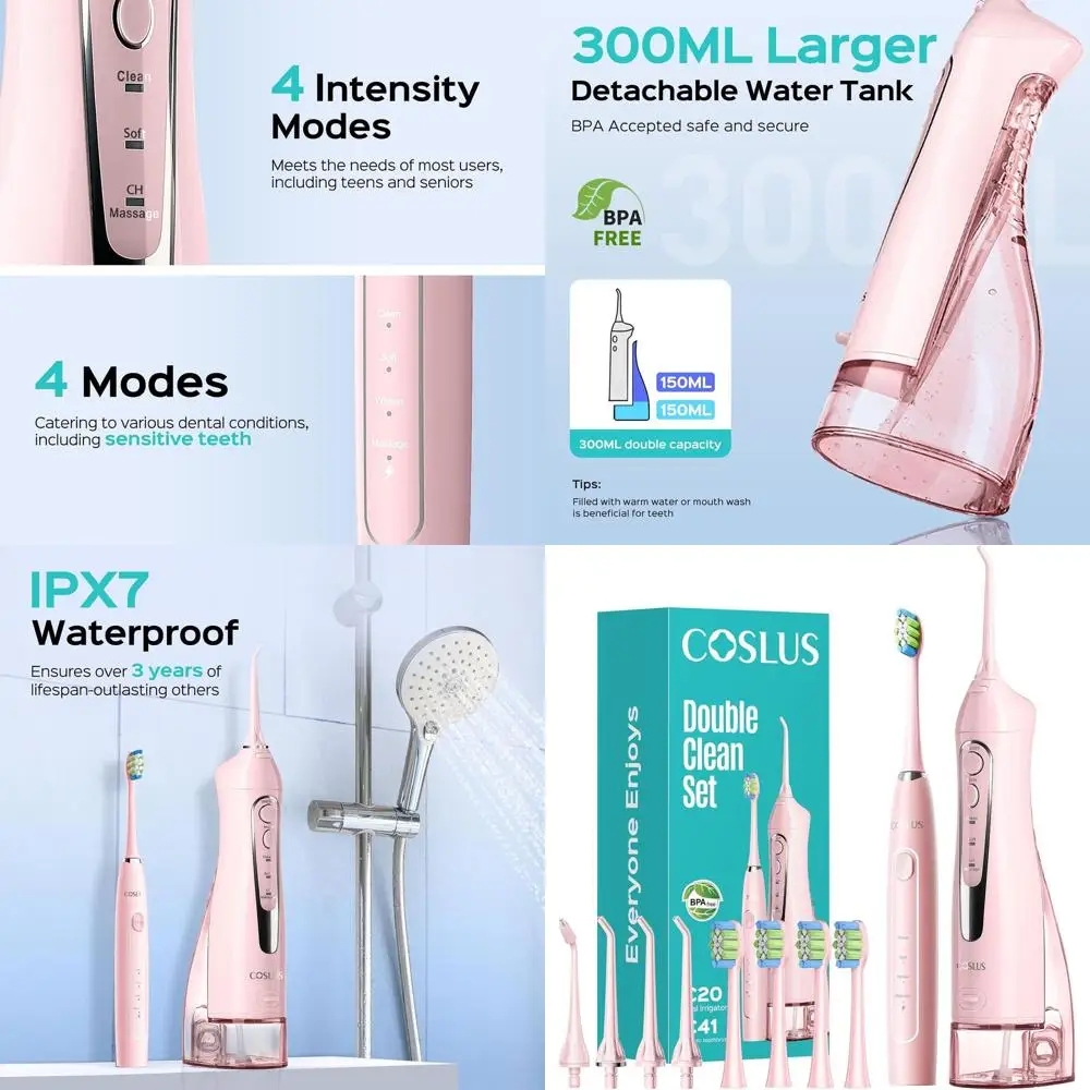 

Портативный ирригатор и электрическая зубная щетка: Двойной набор для гигиены полости рта для зубов, брекетов, десен — идеально подходит для взрослых, семей, путешествий.