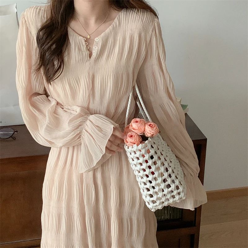 2024 Spring Autumn New French Designer High -waist Dress Women Korean Style Evening Elegant Dresses Clothes Dongdaemun Satin Y2k