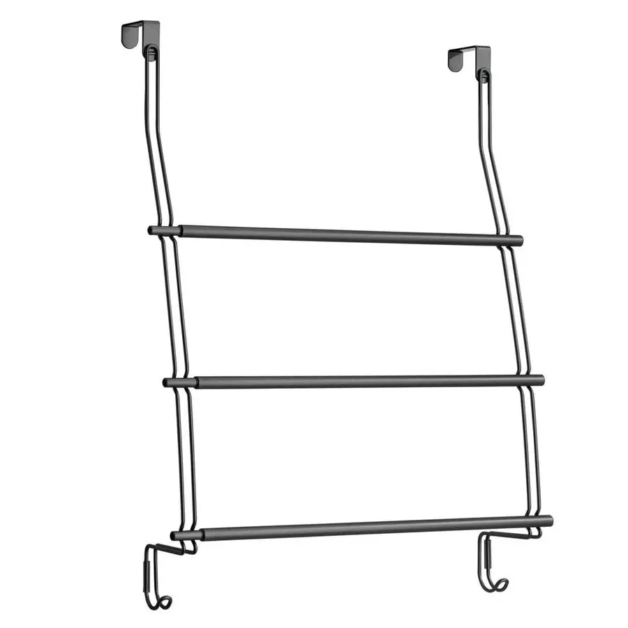 

Expandable Metal Over Shower Door Towel Rack for Bathroom 3Tier Organizer with 2 Large Hooks Holder for Hand Bath Towels, Washcl