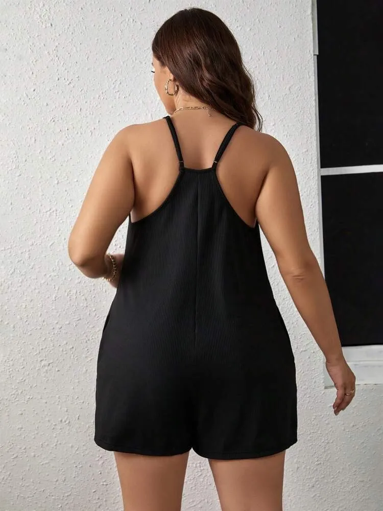 Plus Size estate senza maniche Slip tuta donna scollo a v moda Sexy signore tute gamba larga donna allentata Mini tuta