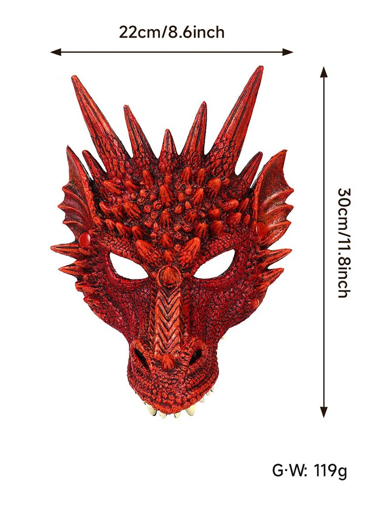 Halloween Horror Dragon Mask Mardi Gras Carnival Party PU Foam 3D Dragon Mask Masquerade Cosplay Props Clothing Accessories
