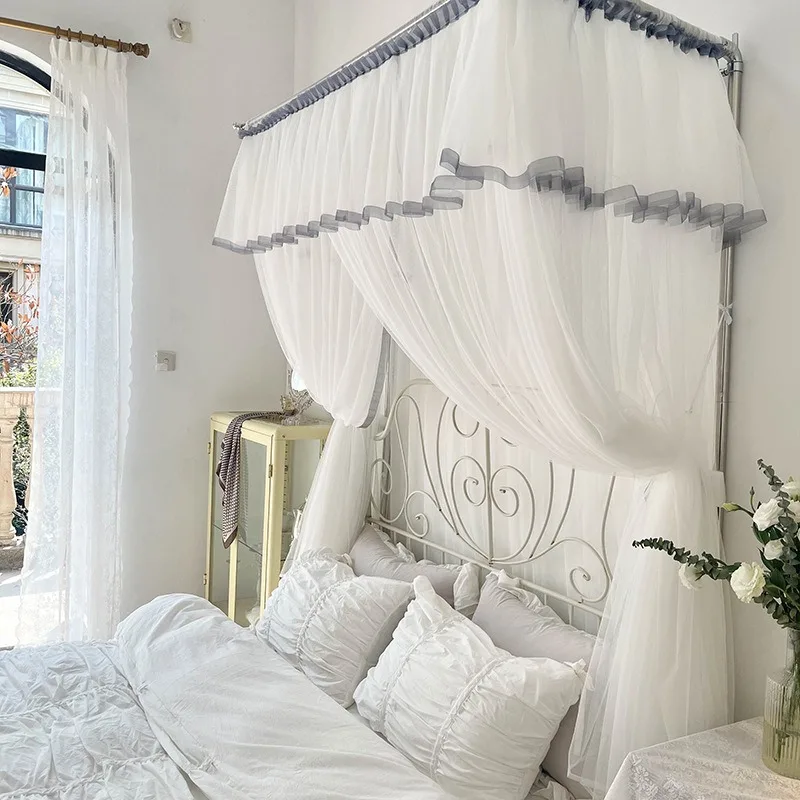 Retractable mosquito net white bed curtain small fresh gauze floor-to-ceiling household