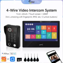 Fingerprint 5in1Tuya Home Video Intercom 1080P Wireless WIFI Video Doorbell Detection Auto Record with Password RFID Unlock Tuya