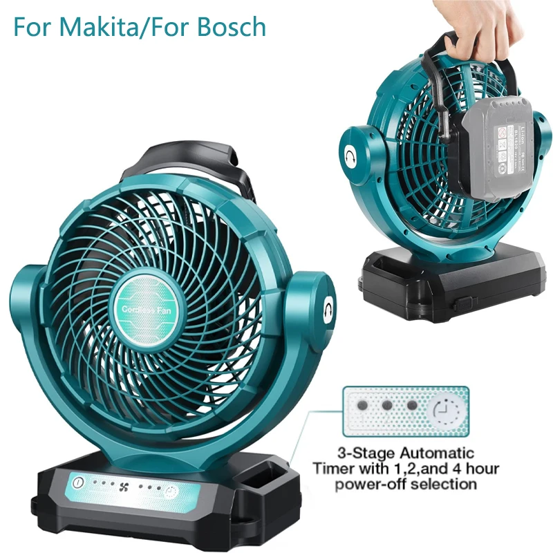 

Portable fan for Makita for Bosch 14.4V-18V battery powered plug-in household fan 3-speed variable speed outdoor camping