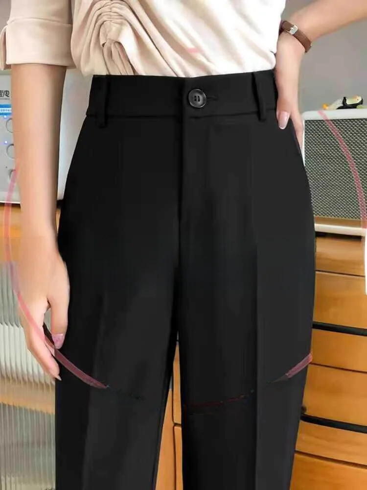 

plus Size Wide Leg Suit Pants High Waist Elastic Waist Loose Fit Women's Summer Fashion Commute Style Fiber Ladies Tro...