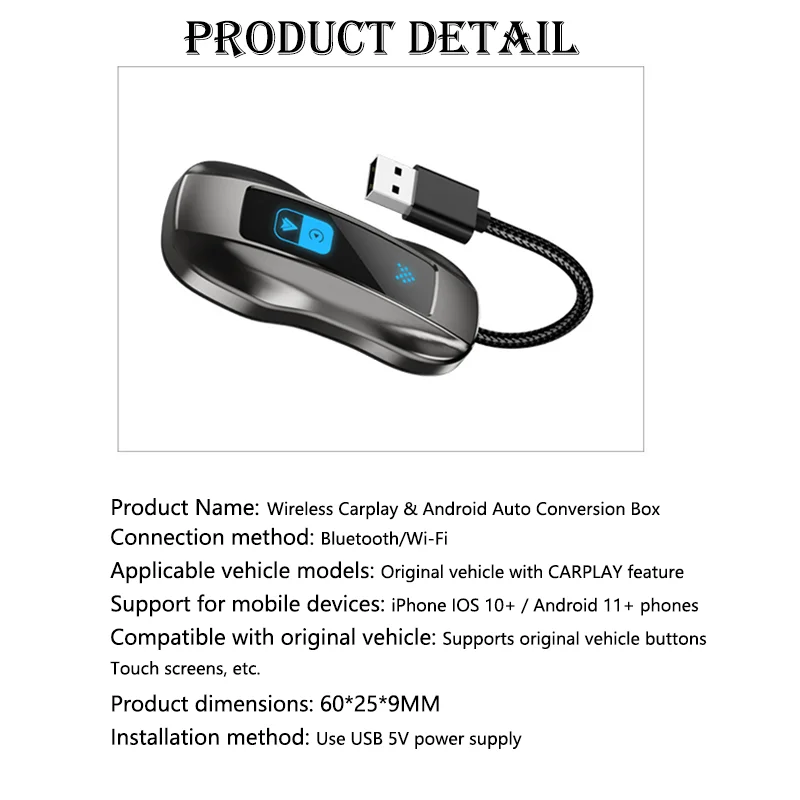 2in1 اللاسلكية CarPlay دونغل اللاسلكية أندرويد السيارات محول AI صندوق ذكي سيارة أنظمة ذكية للسيارة مع السلكية CarPlay