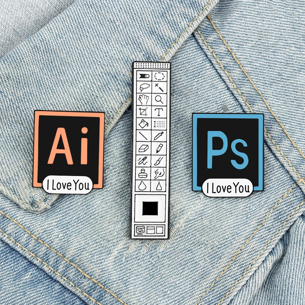 Broche de dibujos animados Photoshop Toolbar Ps Ai, alfileres esmaltados, insignia personalizada Simple clásica, mochila, Pin de solapa vaquero, regalo de joyería para amigos
