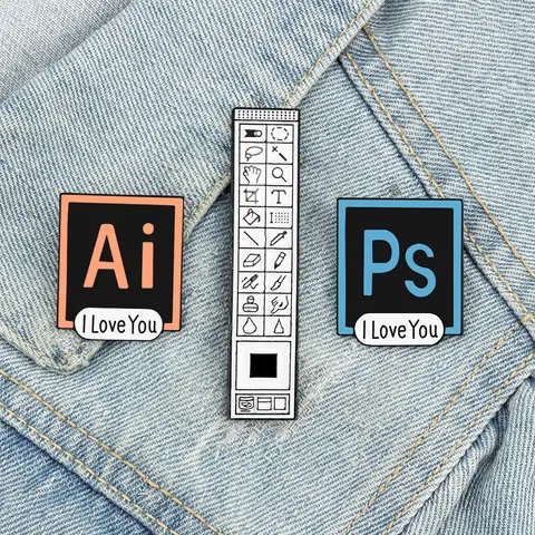 만화 브로치 포토샵 도구 상자 Ps Ai 에나멜 핀 클래식 간단한 사용자 정의 배지 배낭 데님 옷깃 핀 쥬얼리 친구를위한 선물