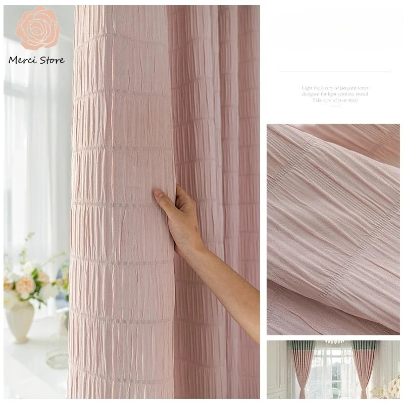 

Luxury French Chenille Jacquard Plaid High Blackout Lace Curtains for Living Room Bedroom Princess Room Window Thermal Drapes