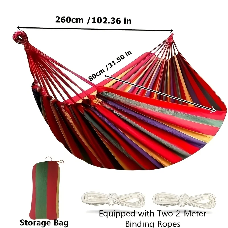 A durable and breathable striped canvas hammock for outdoor trips, camping, and leisure relaxation