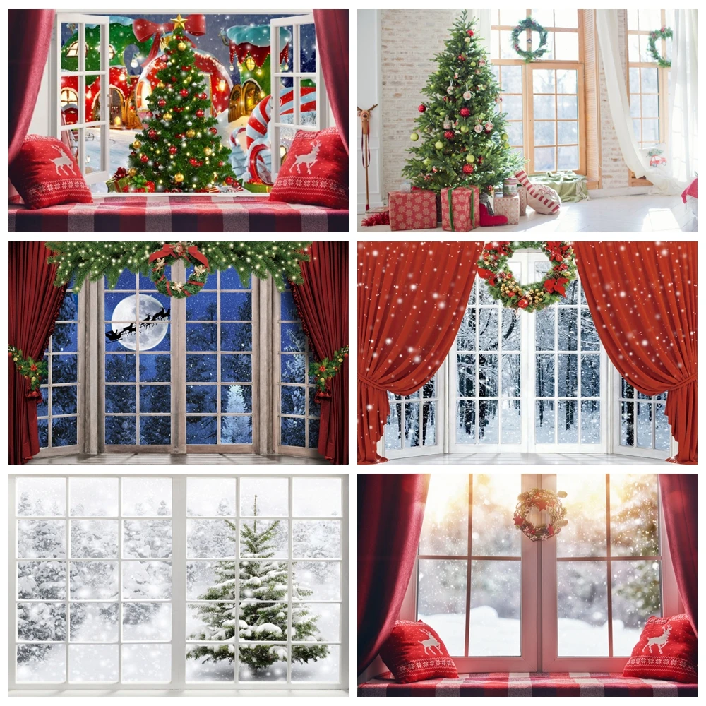 

Winter Window Merry Christmas Photography Backdrop Photocall Baby Party Decor Photographic Background Kid Photo Studio Photozone