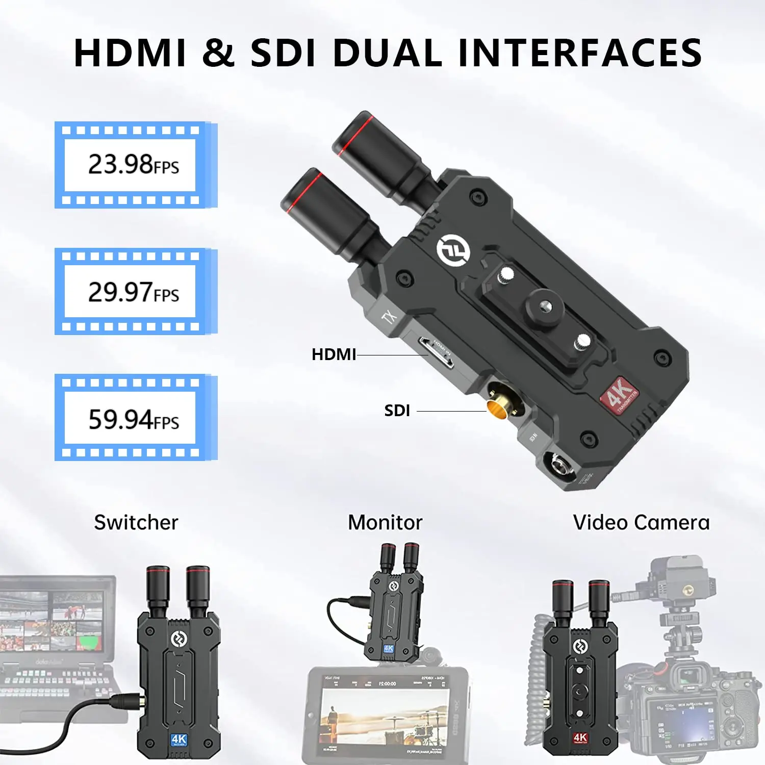 Imagem -05 - Hollyland Mars4k Video Transmission System Sdi 0.06s Latency 450 Pés para Vídeo Fotógrafo vs 400s Pro Atom 500