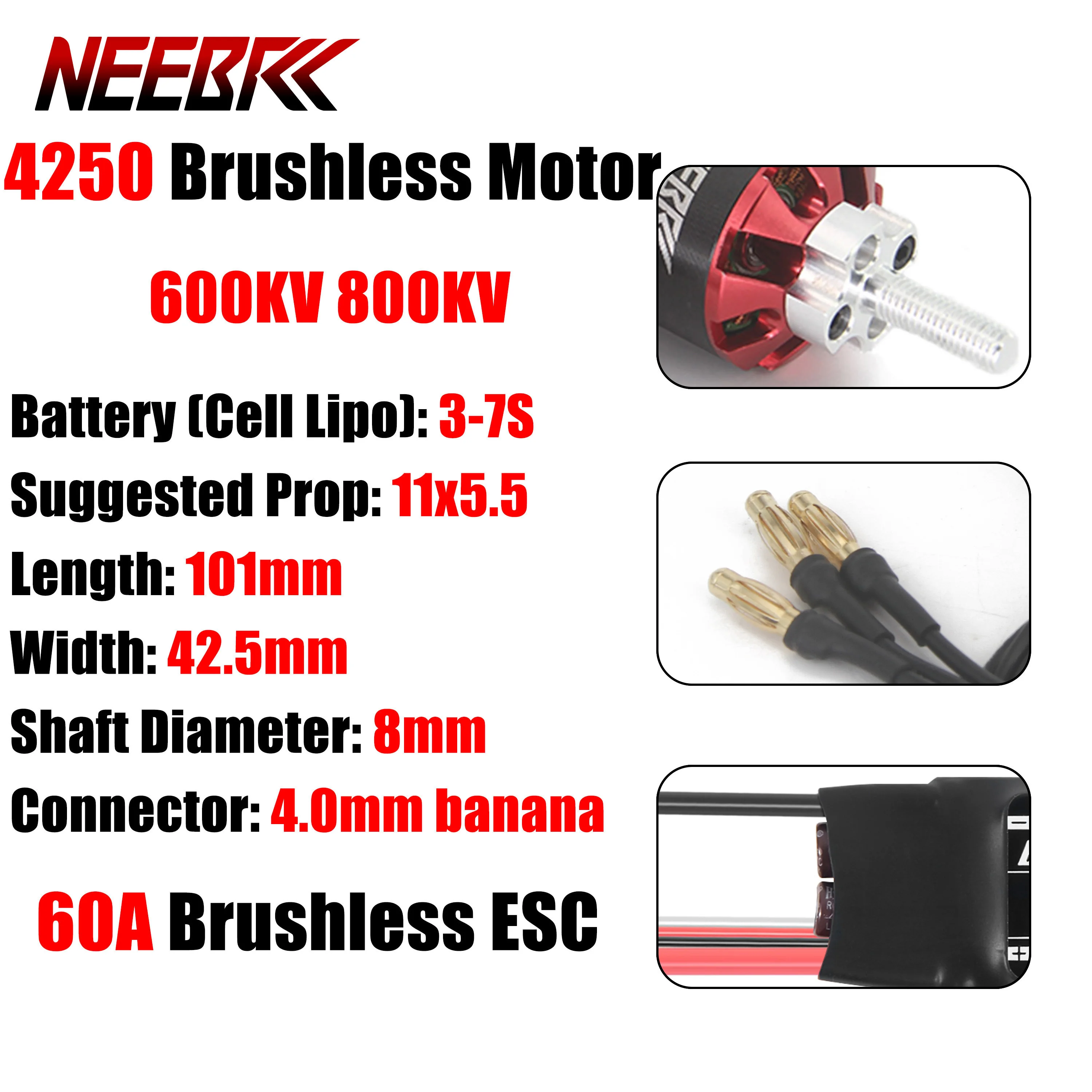 

4250 600KV 800KV Brushless Motor 3-7S w 60A Speed Controller ESC for RC FPV Fixed-Wing Racing Drone Aircraft Multicopter Part