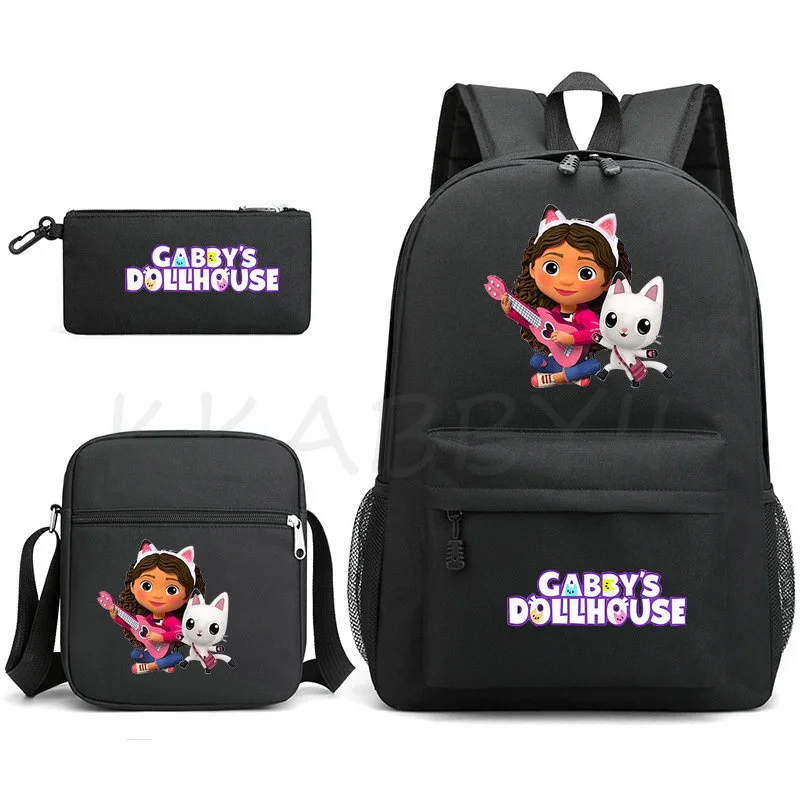 Gabby Dollhouse Knapsack 3pcs/set Students bookbag Girls Boys School Backpack Teens Laptop Bag Mochila High Quality Back Back