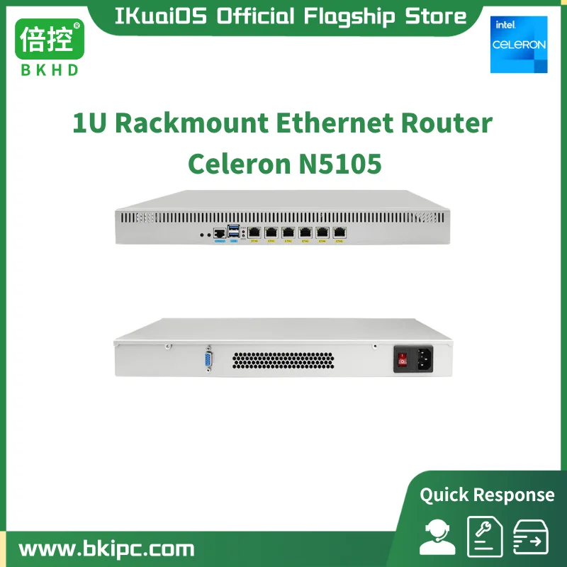 

IKuaiOS Celeron N5105 Silver 1U Rackmount Network Appliance 6x2.5G Ethernet for Router Firewall Server SD-WAN VLAN VPN 1338NP 6L