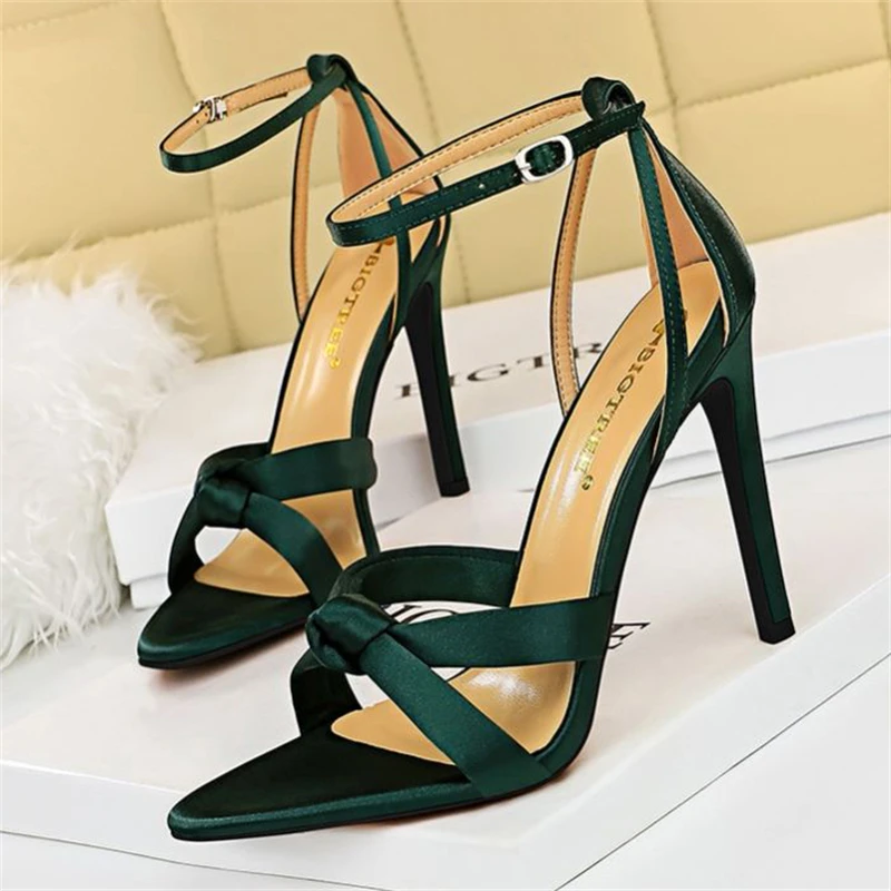 BIGTREE Summer Sexy Sandals Womens Nightclub Satin Hollowed Open Toe Pole Dancing Fashion High Heel Party Shoes