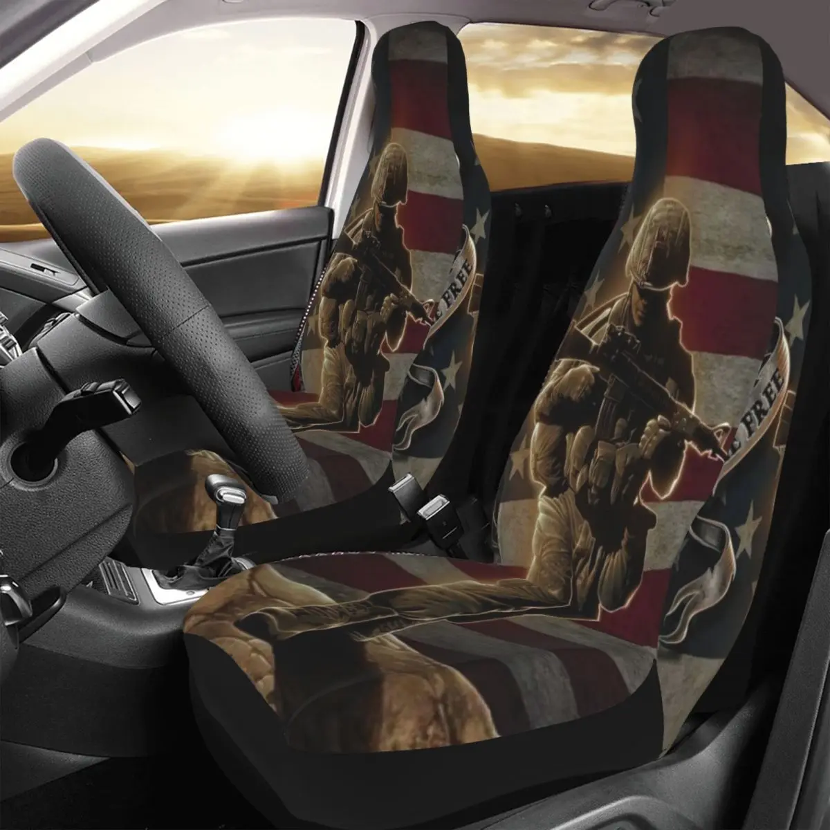 

American Soldiers Car Seat Cover Custom Printing Universal Front Protector Accessories Cushion Set