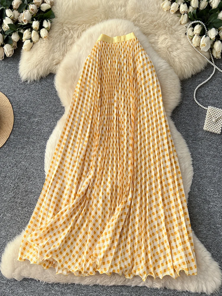 2025年新作 チェック柄 パッチワーク Aラインスカート レディース ハイウエスト 細見え ガウン 通勤 チェック柄スカート 韓国風 スタイリッシュ 通勤