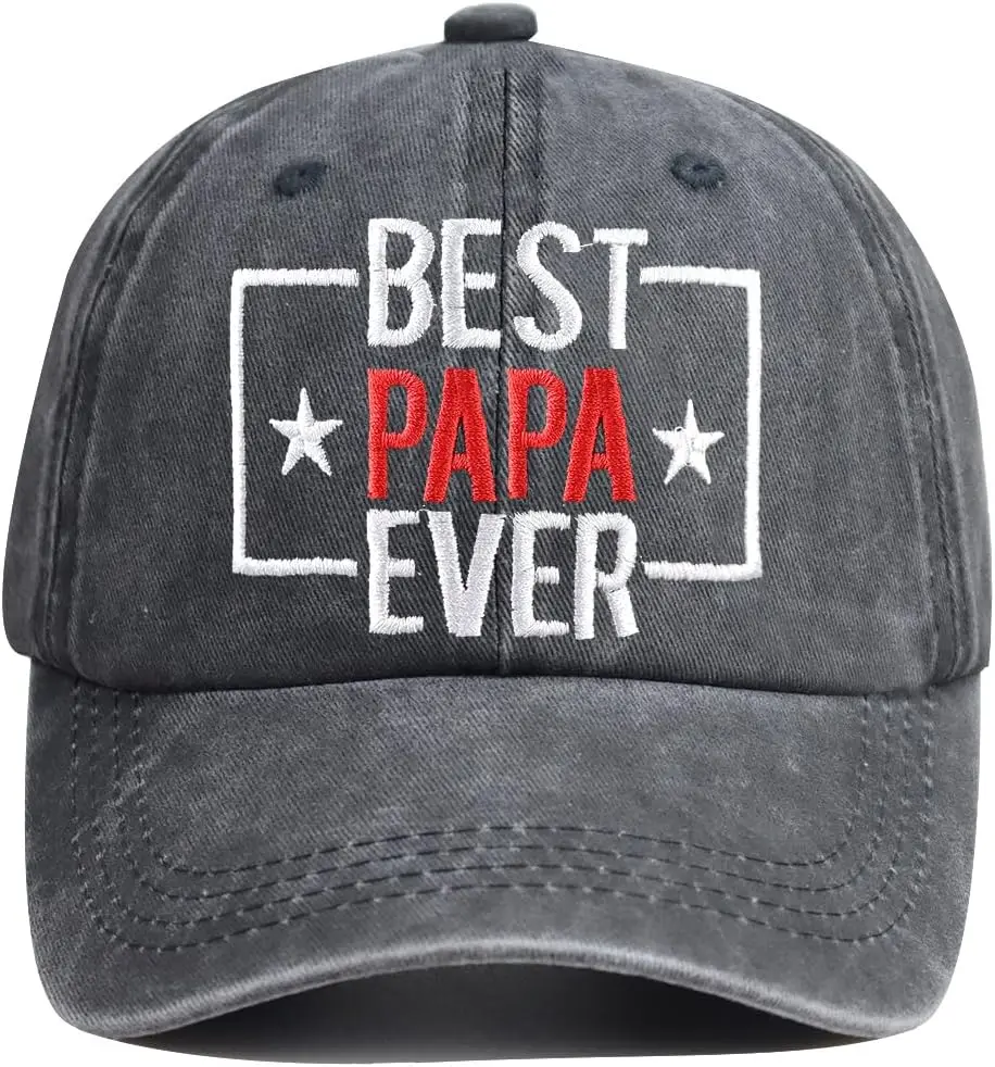 

Best Papa Ever Hat, Vintage Distressed Washed Cotton Adjustable Baseball Cap