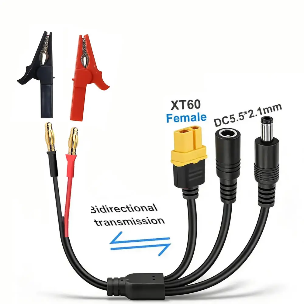 5-in-1 XT60 to 4mm Banana Plug Adapter Cable, DC 5.5x2.1mm to Alligator Clip Charging Cord for RC Lipo Battery Charge FPV Drone