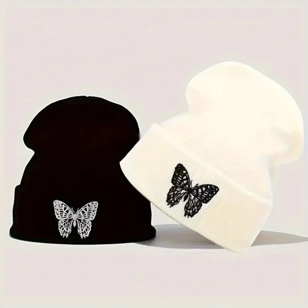 

Winter Warm Embroidered Beanie Cap Windproof Ear Protection Ski Bonnets Hat Solid Color Soft Knitted Pullover Hat