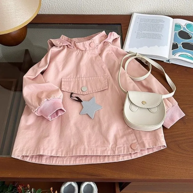 Spring Autumn Children's Windbreaker Hooded Casual Top for Girls New Arrival Baby Outfit