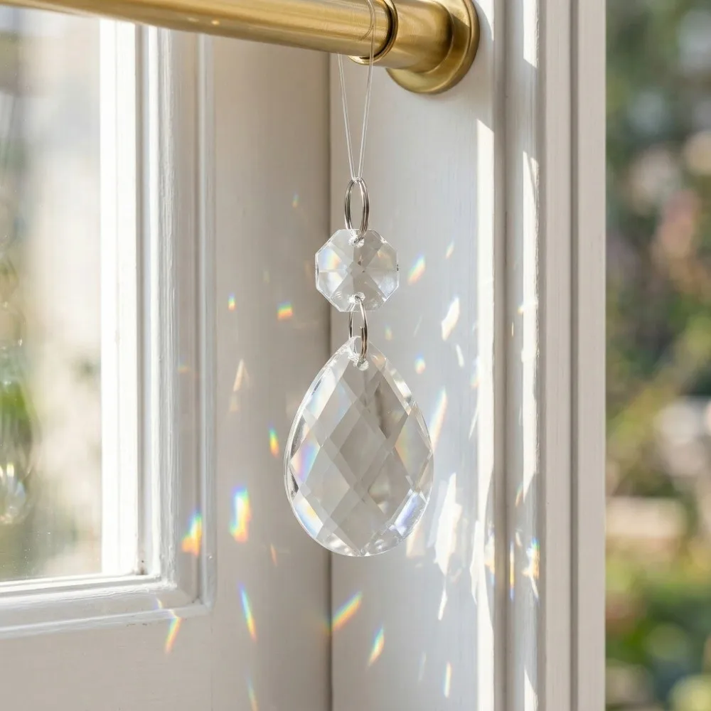 10PCS Durable Glass K9 Crystal Pendants Teardrop Beads 38mm Chandelier Pendant Light Water Drop Prism Hanging