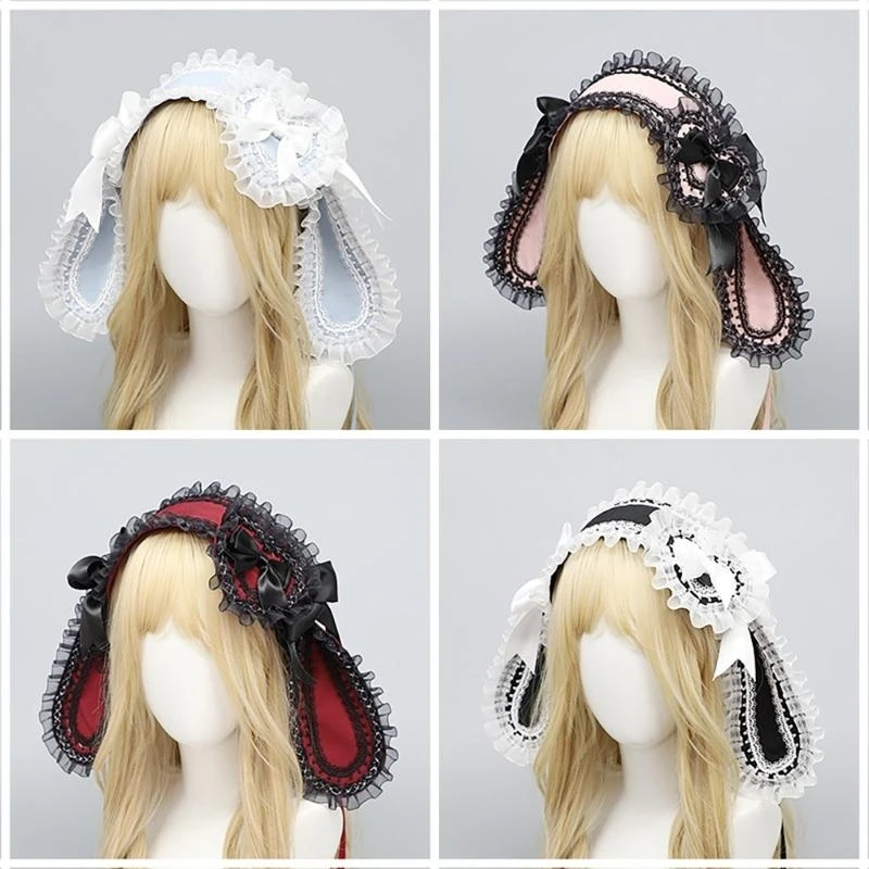 

U4LF Lop Ear Hairband Lace Bowknot Headband Animation Rabbit Costume Party Props Headpiece Masquerade Party Accessories