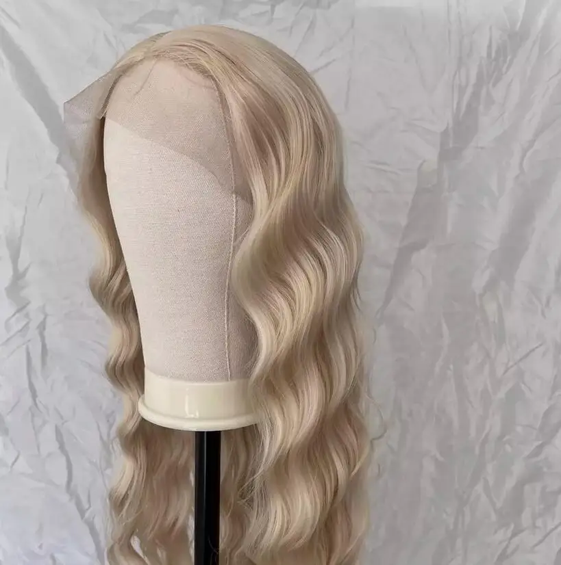 Bleach blonde Lace front wigs Water Wavy Heat resistant Synthetic hair Women