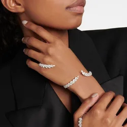 XSBODY Advanced Zircon Cuff Bracelet for Women High Quality Accessories Fashion Shape Open Bangle Chain Adjustable Party Gift
