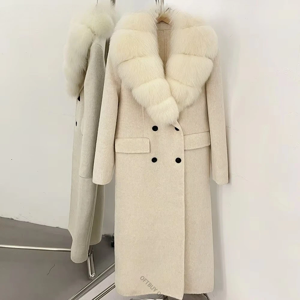 Women's Jacket Coat with Fur Collar Loose Fit Down Filled Oversized Double-faced Wool Outerwear Ultra Warm for Everyday Fashion