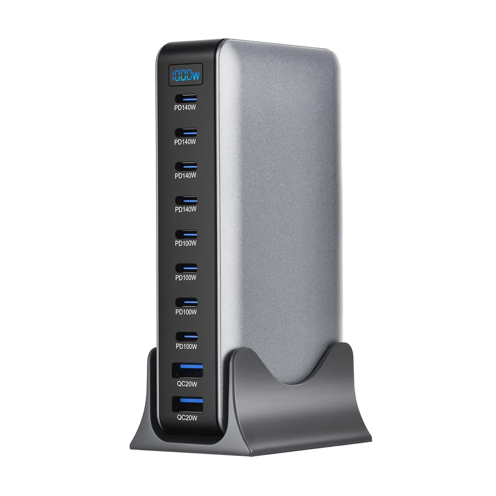 1000 واط محطة شحن سريع GaN PD3.1 140 واط USB نوع C 10 منافذ PPS PD شاحن سطح المكتب لأجهزة الكمبيوتر المحمولة ماك بوك اللوحي آيفون سامسونج