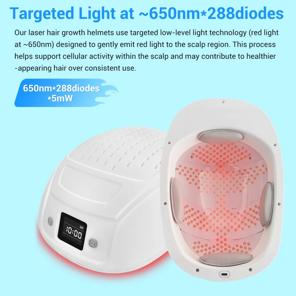 GOVW 288Diodes Laser Hair Growth Helmet 650nm Red Light Hair Regrowth Device LLLT for Hair Loss Alopecia Thinning Scalp Home Use