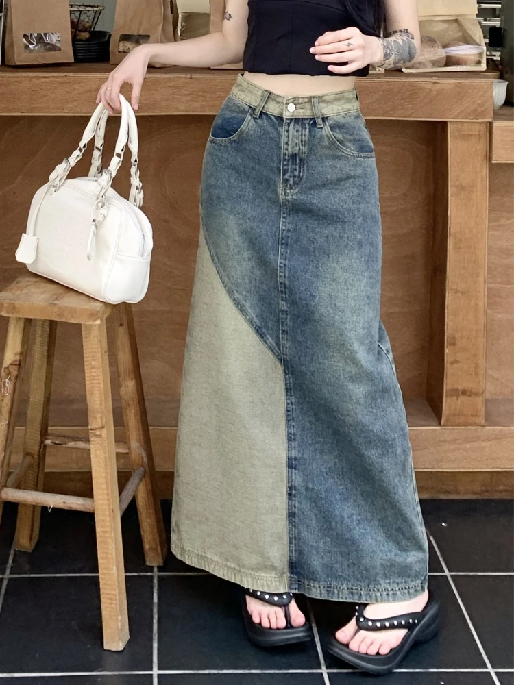 

Slimming High Waist Patchwork Denim Skirt Women's Summer Style Half Body Skirt Elegant Light Color plus Size Jeans Skirt
