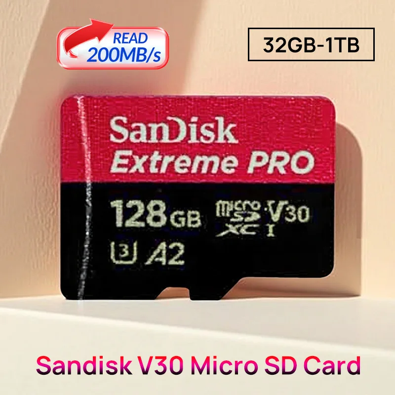 SanDisk V30 Micro SD Extreme PRO 32GB 64GB 128G 256G 512GB 1TB UHS-I Memory Card TF Card 200MB/s C10 U3 4K for Camera Steam Deck