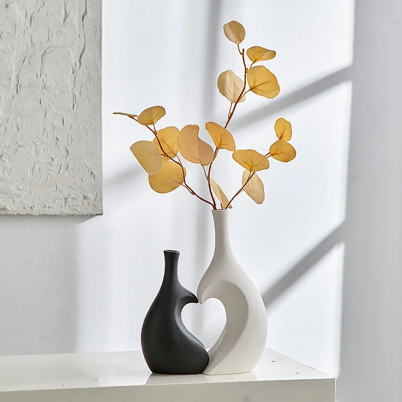 Set of 2 Ceramic Vase Minimalist Decoration Modern Heart Shaped Flower Vase for Bookshelf Office Home Living Room Table Decor