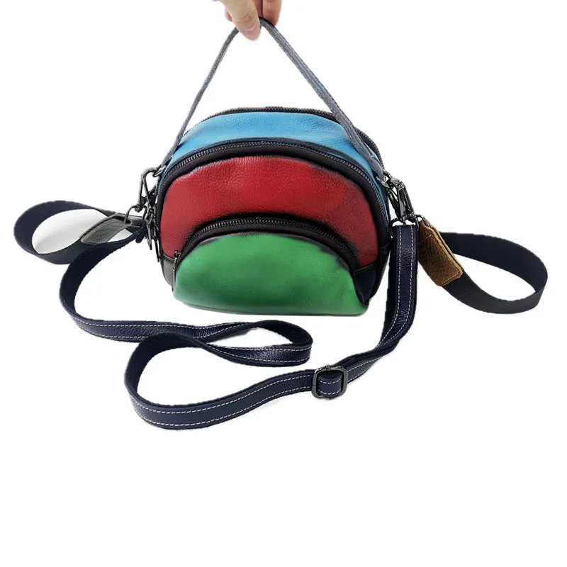 Multi-color Cow Leather Small Size Side Sling Shoulder Bag Female Vintage Retro Genuine Leather Phone Pouch Short Handle Bag