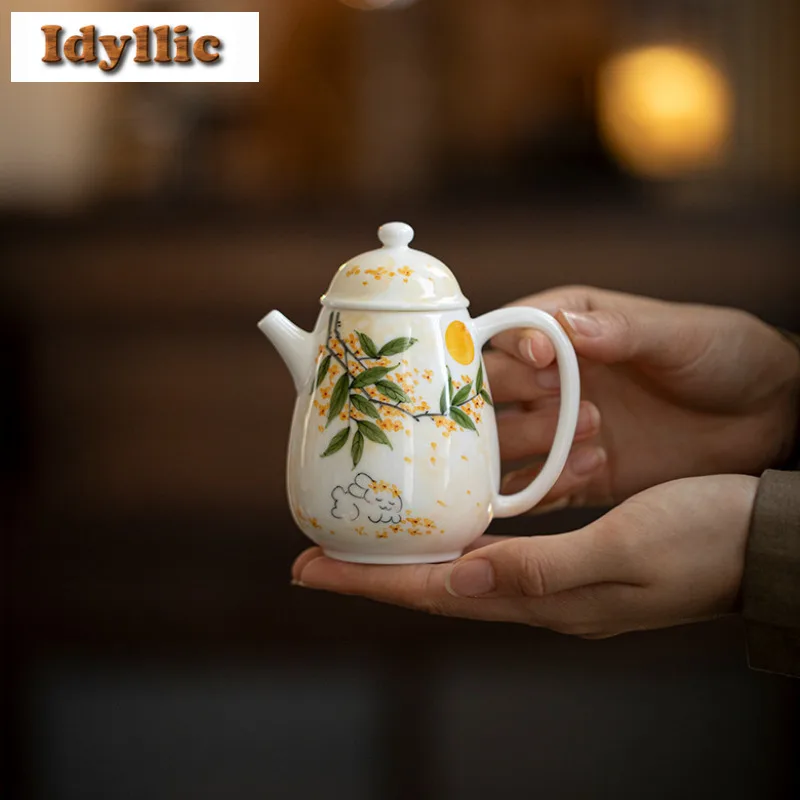 

180ml Hand-painted Osmanthus Cute Rabbit Teapot Boutique Tea Infuser Pot Household Tea Brewing Kettle With Strainer Teaset Gift